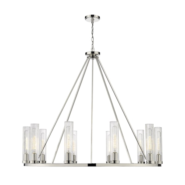 Beau 10 Light Chandelier, Polished Nickel & Clear